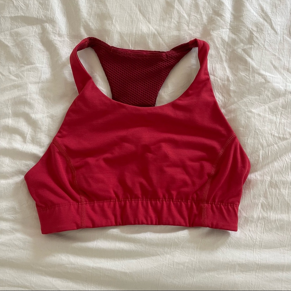 High-Neck Red Sports Bra - Comfortable Support